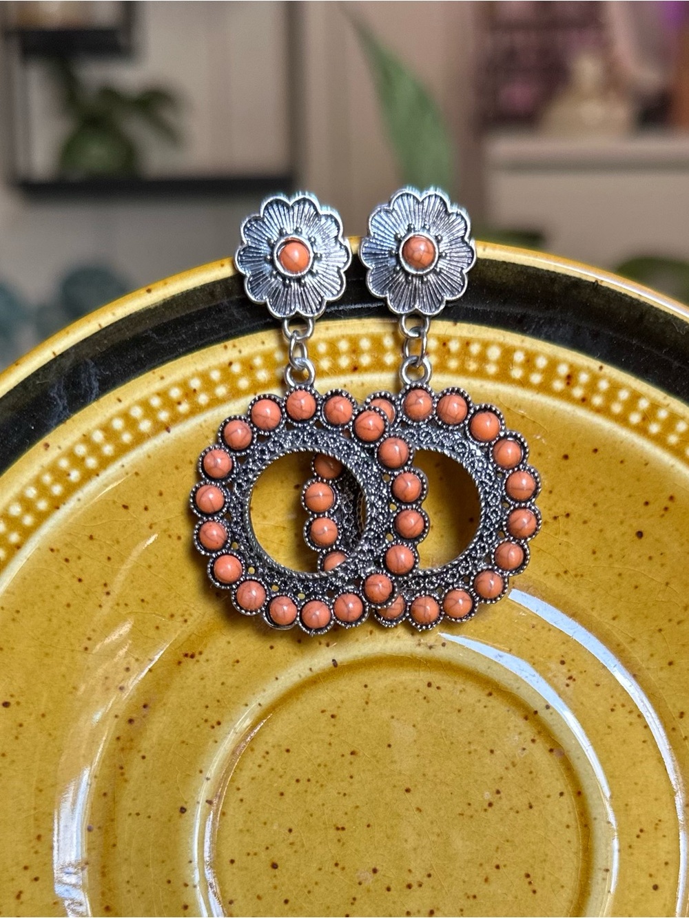 Silver & Orange Western Earrings